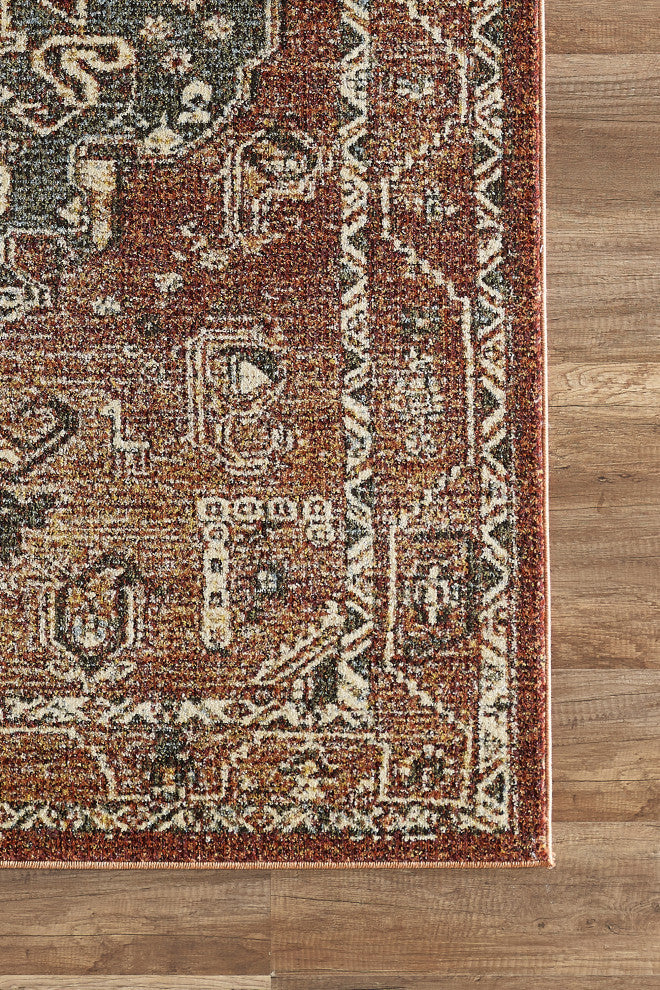 Abani Mesa MES120A Orange Rust Medallion Distressed Area Rug