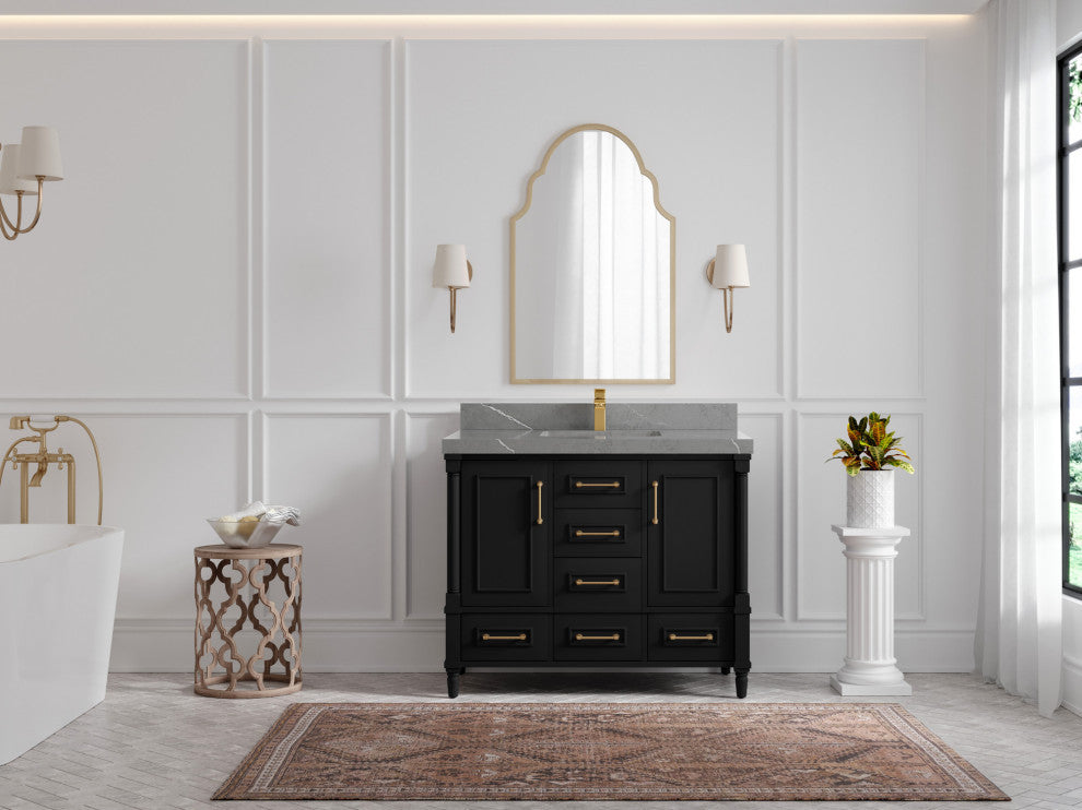 Aberdeen 42 Single Sink Bath Vanity in Black 2" Piatra Gray
