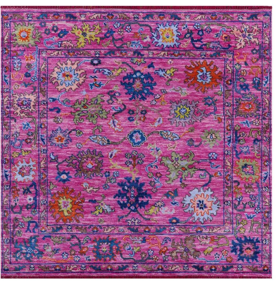 6' Square Handmade Turkish Oushak Wool Rug - Q15356
