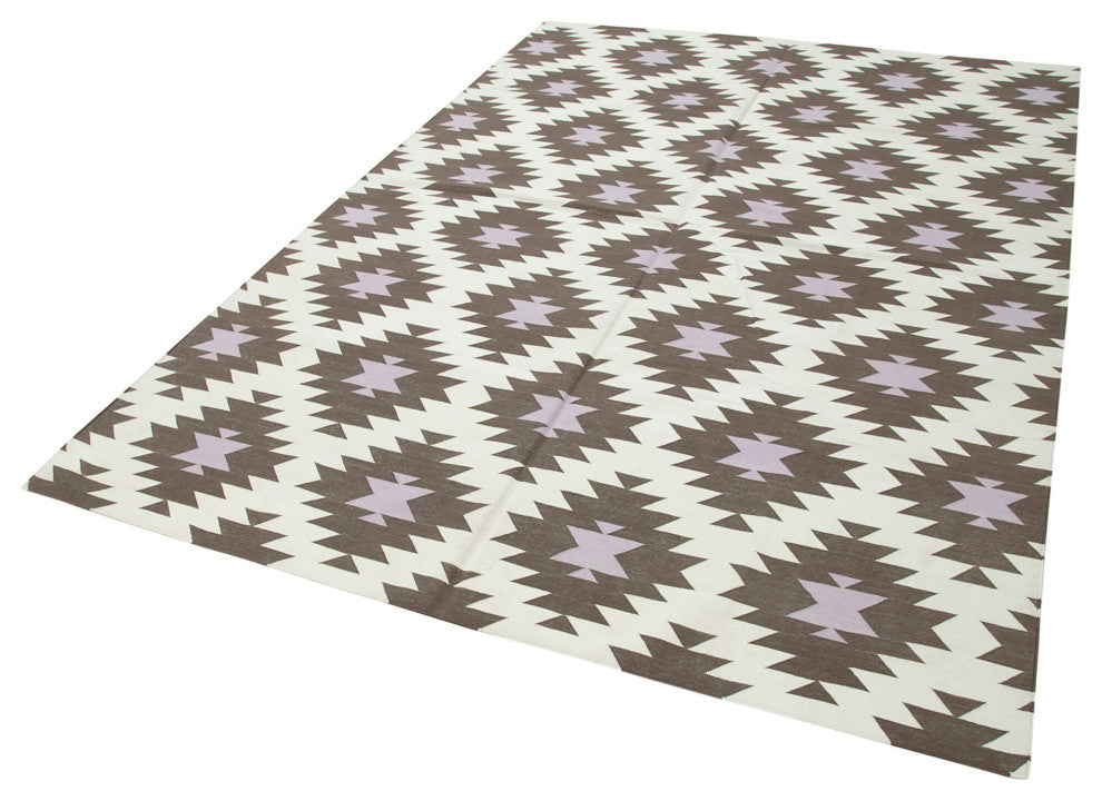 Rug N Carpet - Handmade Wool 6' 0'' x 8' 8'' Geometric Dhurrie Kilim Rug