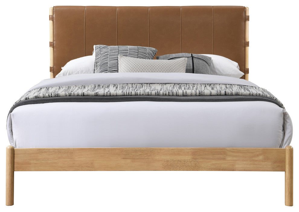 Asher Upholstered Bed, Cognac, Queen, Vegan Leather