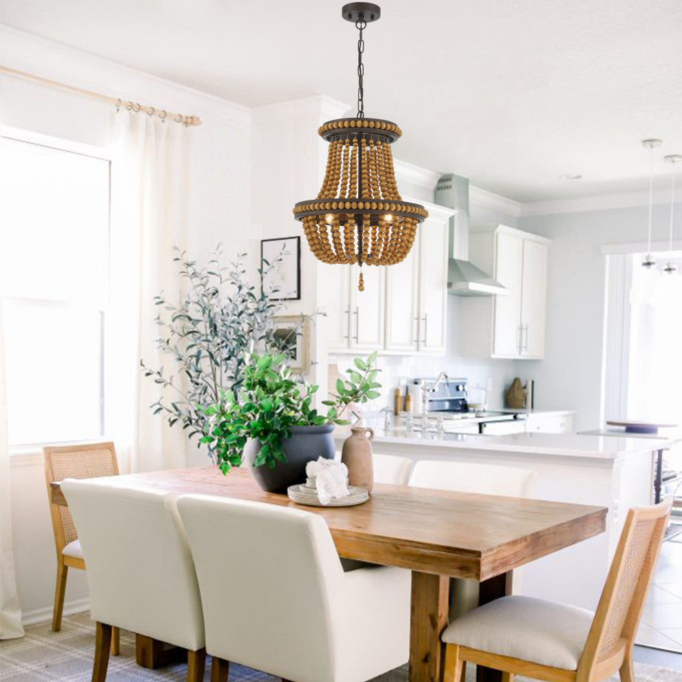 3-Light Lantern Empire Chandelier With Beaded Accents, Oil Rubbed Bronze