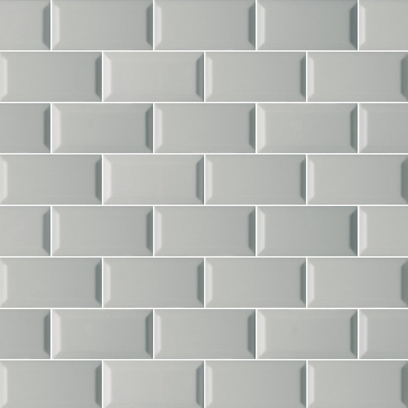 Domino Gray 3X6 Glossy Beveled Subway Tile, 22 Sft