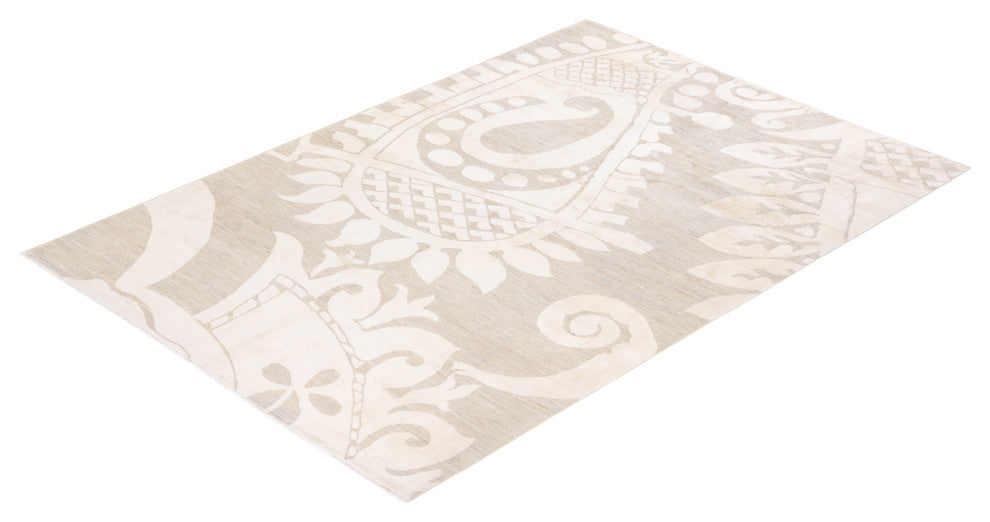 Eclectic, One-of-a-Kind Hand-Knotted Area Rug Ivory, 5'10"x8'10"