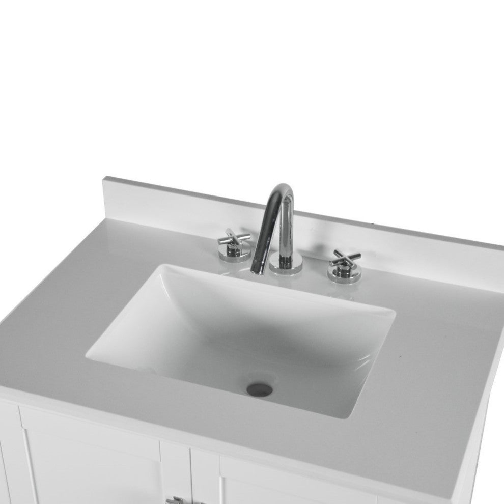 31" Single Vanity, White With Engineered Stone Top