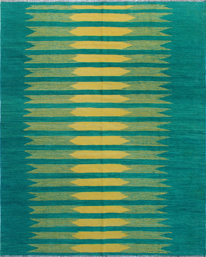 Modern Flatweave Aubriell Green/Gold Rug, 5'8x7'8