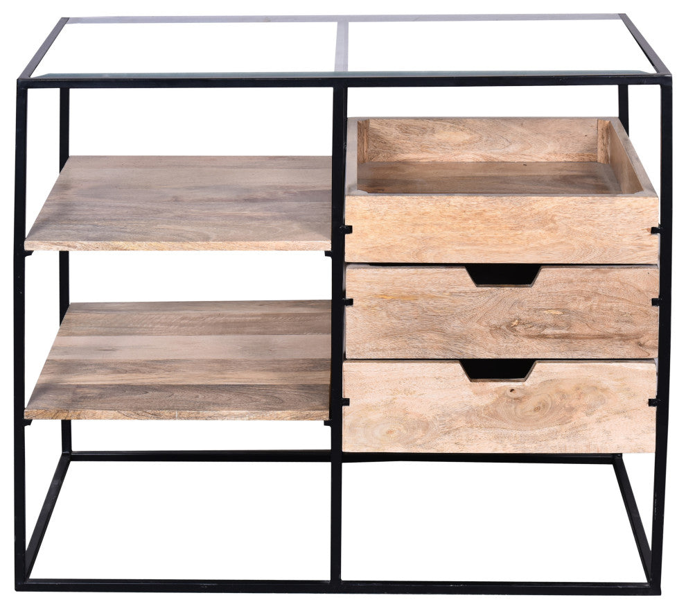 Benzara UPT-263596 35" Handcrafted Modern Glass Table, Brown and Black