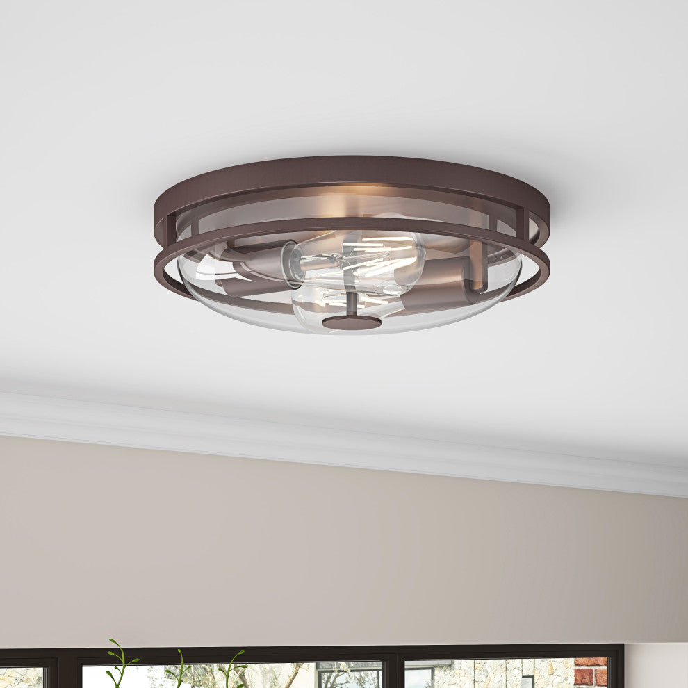 Rustic 2-Light Flush Mount Ceiling Lamp with Clear Glass Shades
