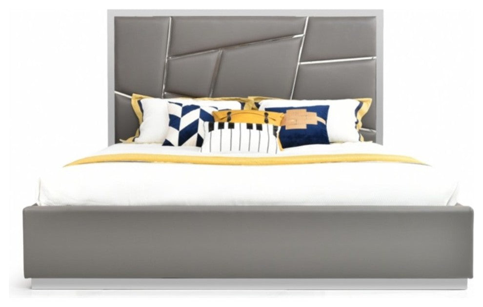 Modrest Chrysler Modern Gray Bonded Leather Bed, Queen
