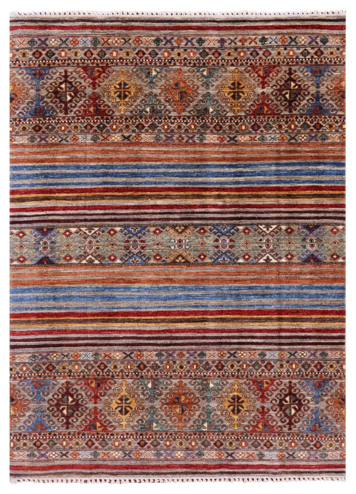 4' 2" X 5' 8" Khorjin Super Kazak Handmade Wool Rug - Q12374