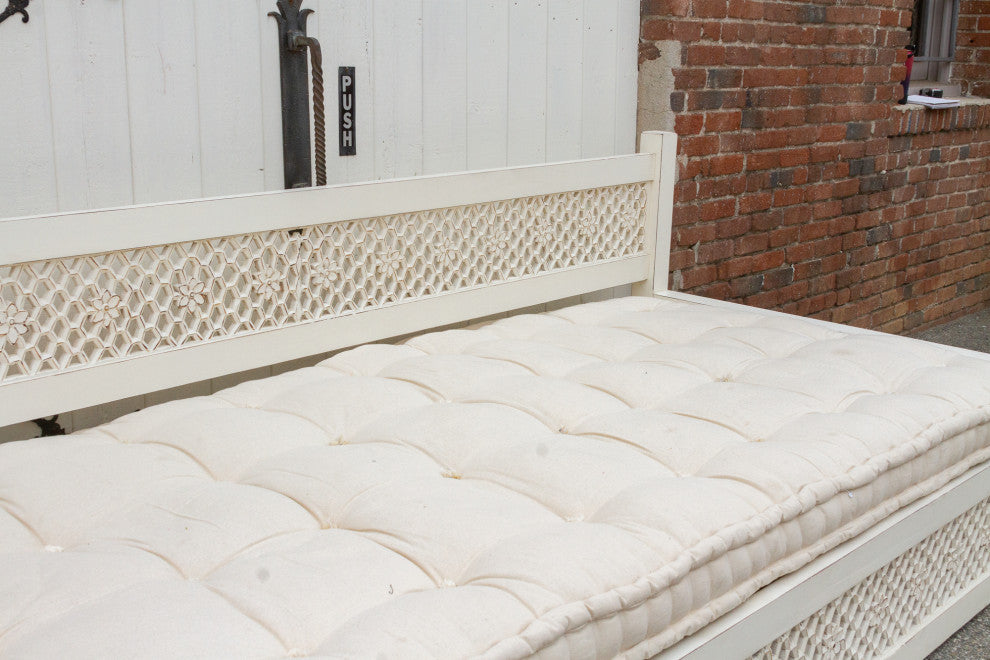 Very Long Antique White Floral Jali Daybed