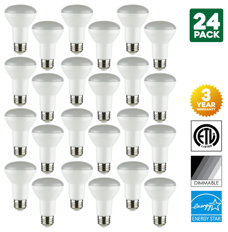 24-Pack Sunlite 8W Dimmable LED R20 Reflector Bulb, Medium Base, Super White