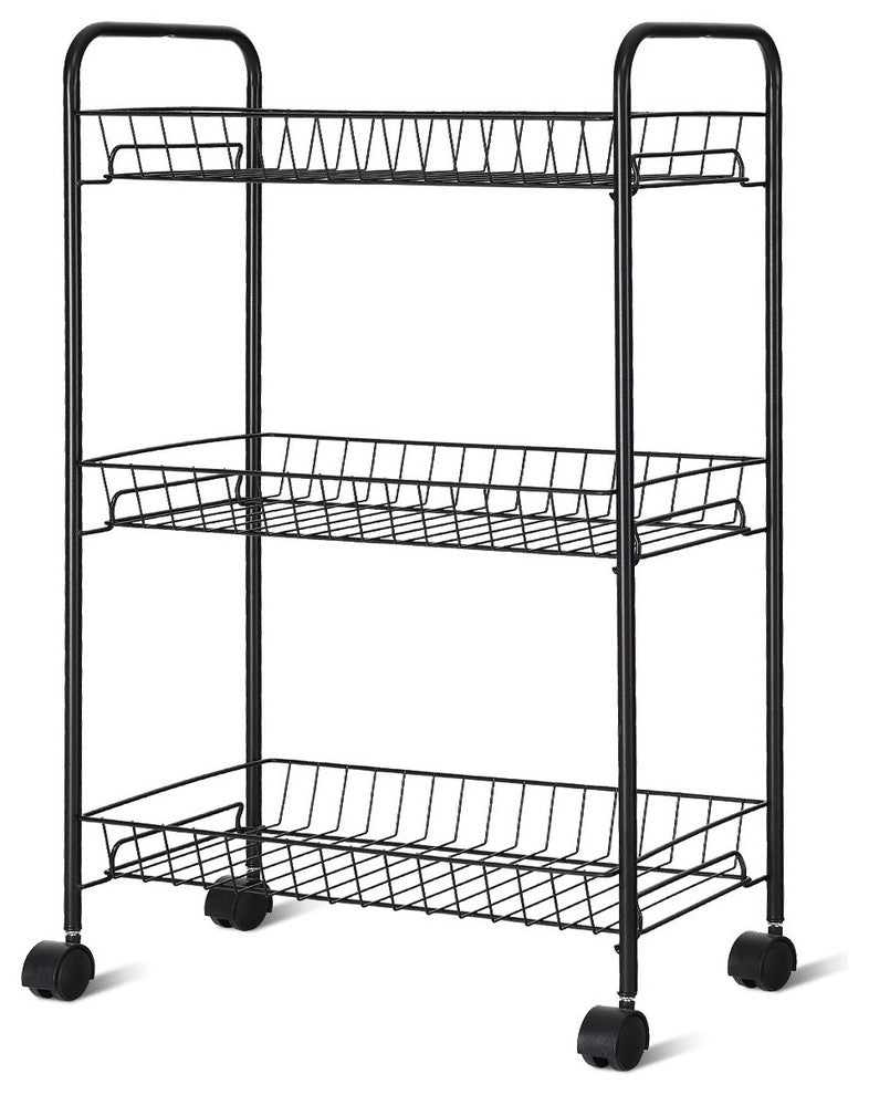 Modern 3-Tier Rolling Kitchen Utility Trolley With Storage Shelf Baskets