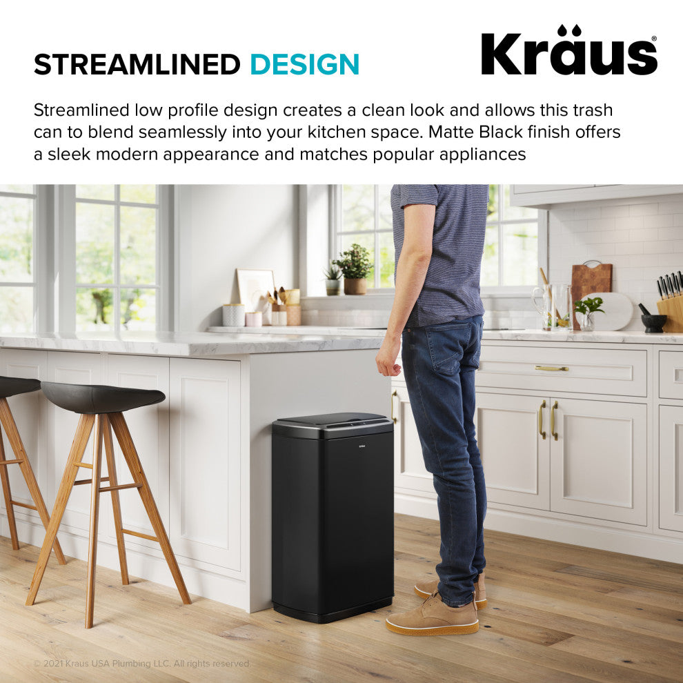 GarbagePro Rectangular 13 Gal Touchless Motion Sensor Matte Black Trash Can
