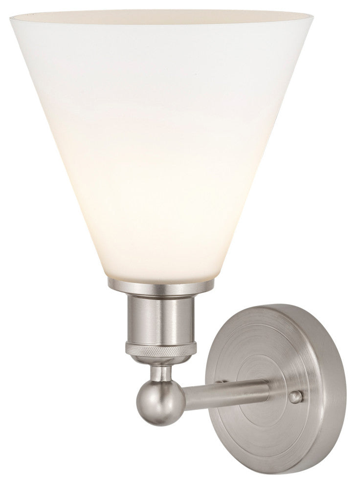 Berkshire 1-Light 8" Sconce, Satin Nickel Finish, Matte White Shade