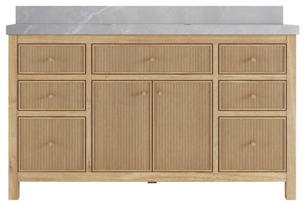 Sonoma Teak 60" Single Bath Vanity in Light  Natural With 2" Pearl Gray Quartz