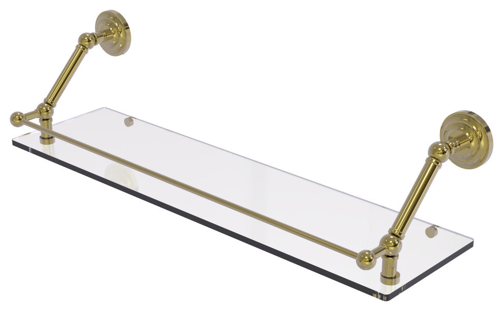 Prestige Que New 30" Floating Glass Shelf with Gallery Rail, Unlacquered Brass
