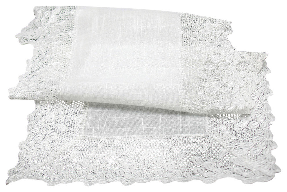 Garden Trellece Lace Trim Table Runner, White, 16"x36"