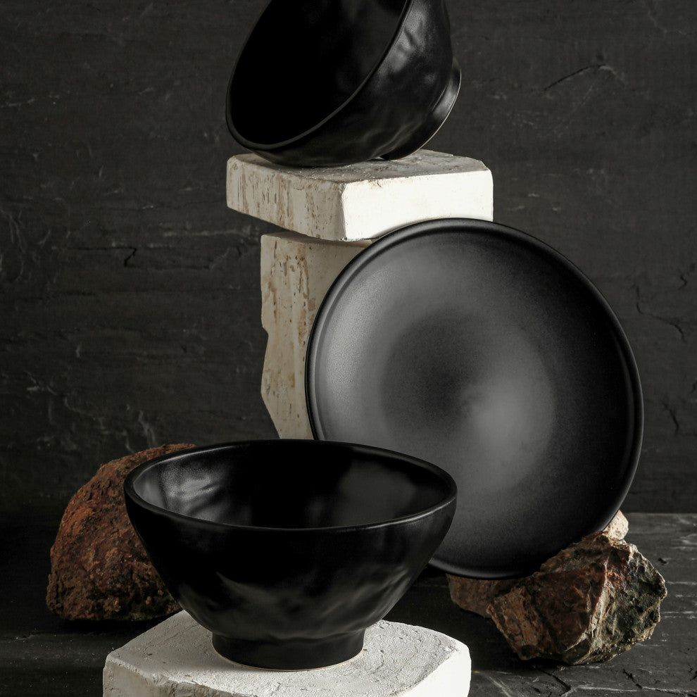Stone by Mercer Project NENDO Stoneware 16 Piece Dinnerware Set, Black