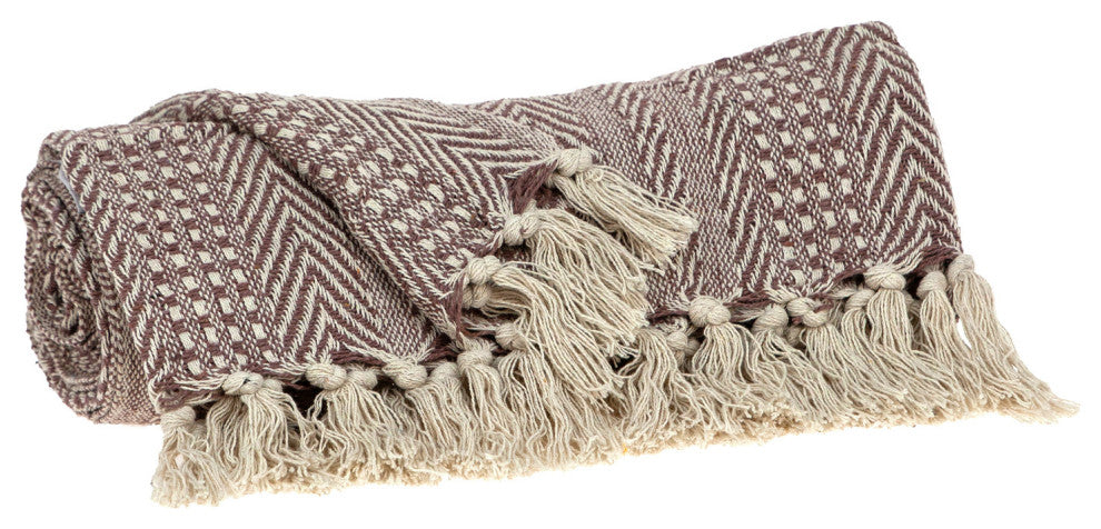 Brown and Beige Woven Herringbone Handloomed Throw