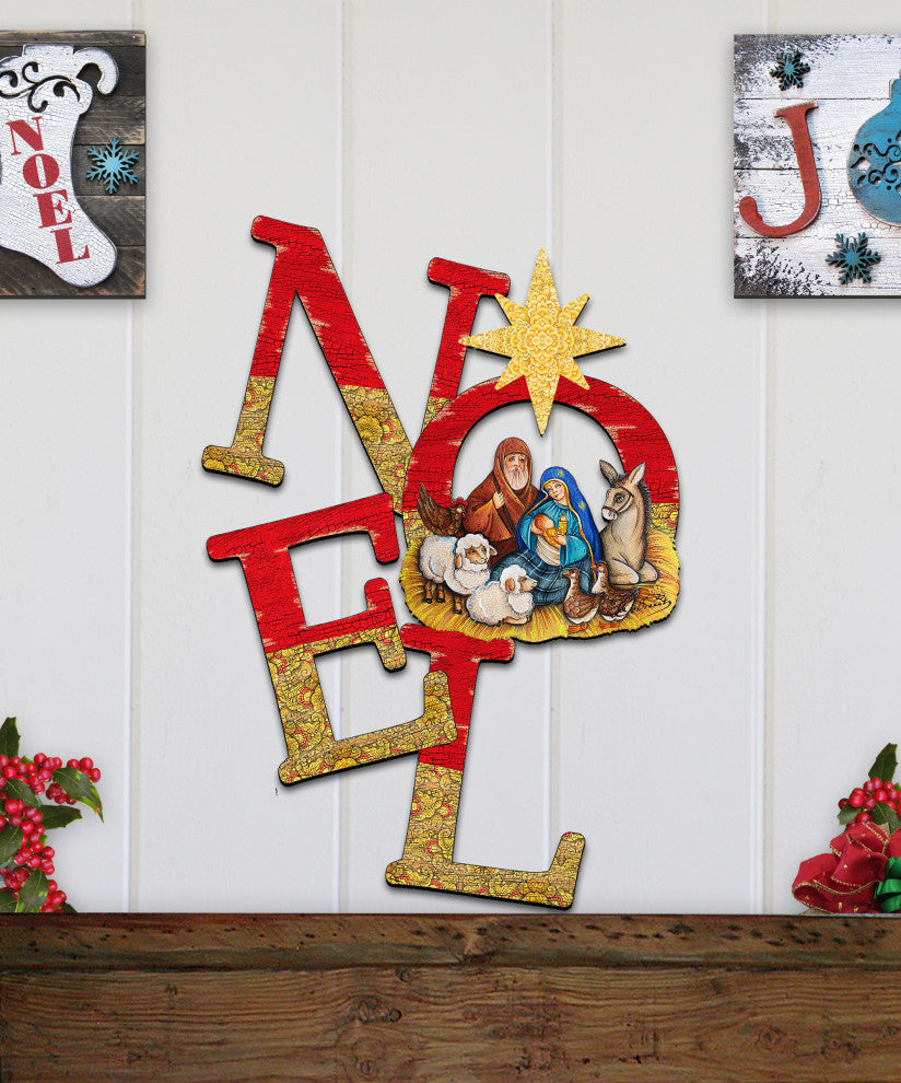 Noel Nativity Wooden Door Hanger