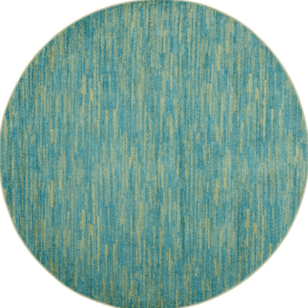 8' X 8' Blue And Green Round Striped Non Skid Indoor Outdoor Area Rug