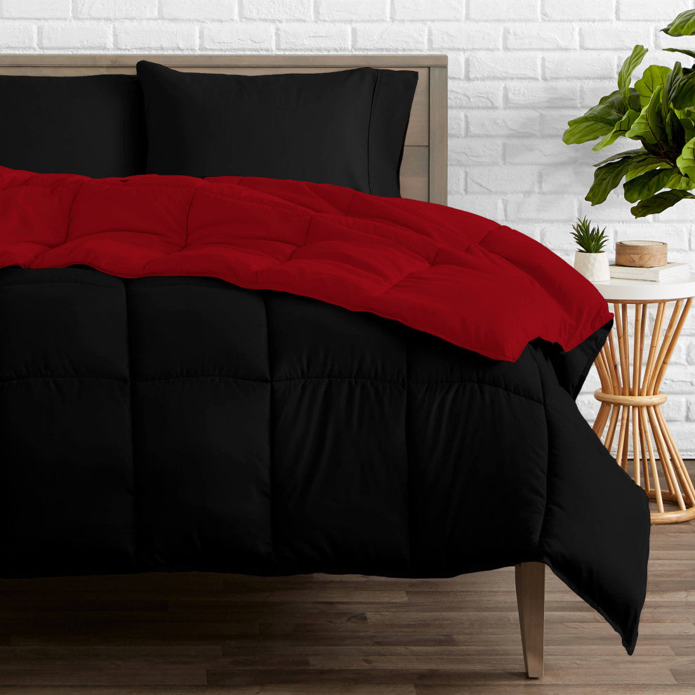 Bare Home Reversible Bed-in-a-Bag, Black/Red, Black, Full Xl