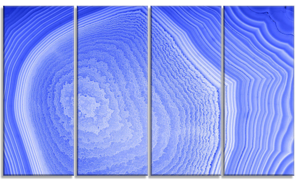 Dark Blue Agate Structure, Abstract Canvas Art Print, 48"x28", 4 Panels