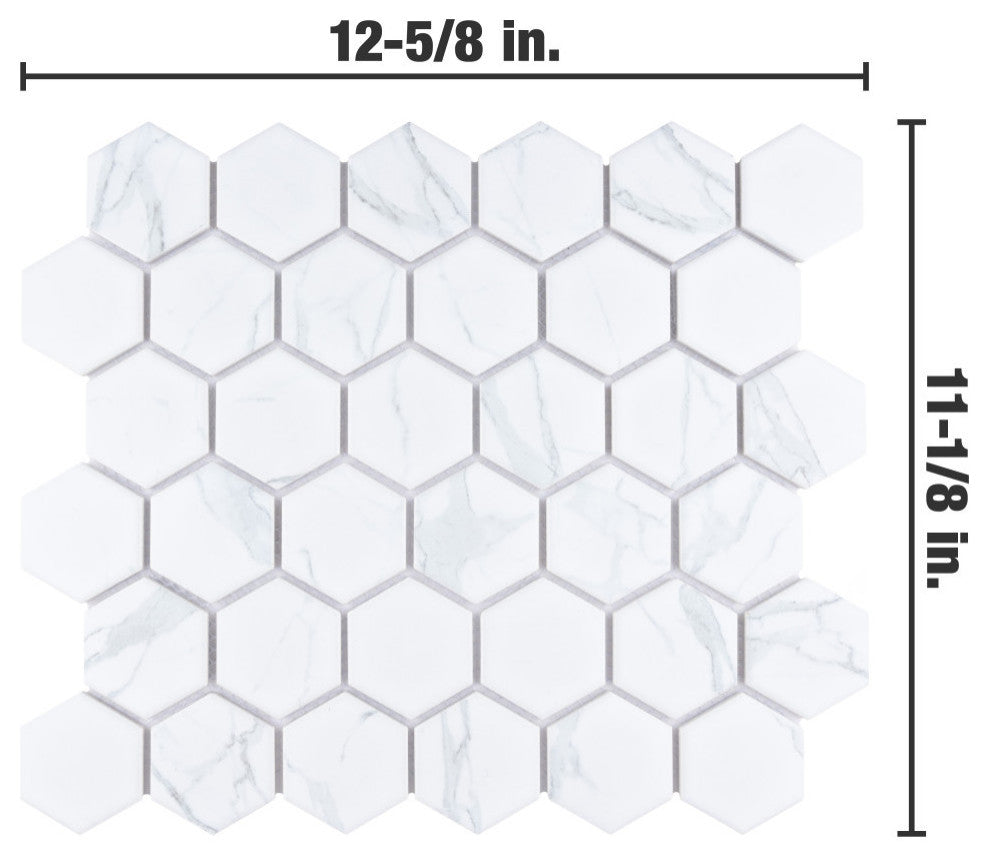 Merola Tile Carrione 2" Hex Porcelain Marble Look Tile Sample