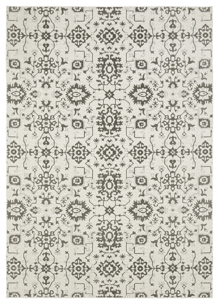 Iris Two-Tone Oriental Ivory/ Grey Area Rug 9'10" x 12'10"