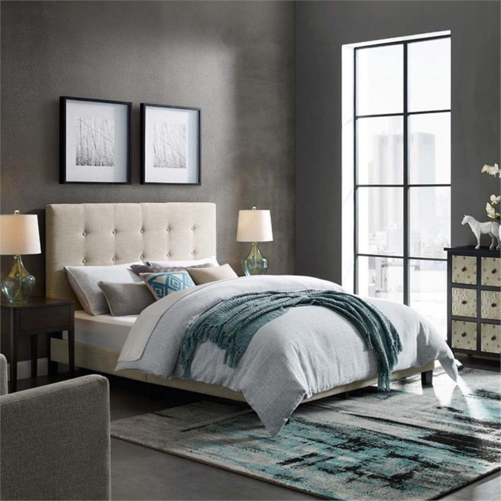 Modway Melanie Full Tufted Button Upholstered Fabric Platform Bed in Beige