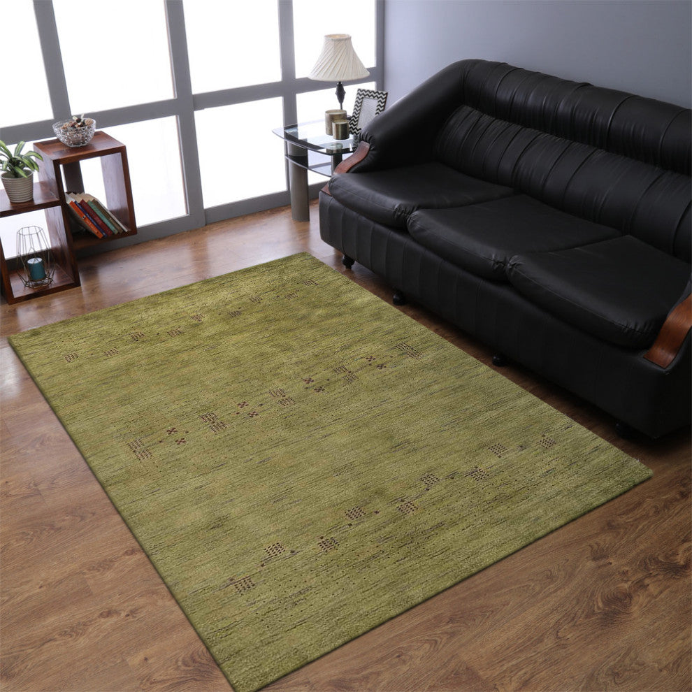 HAND KNOTTED LOOM WOOL ECO-FRIENDLY AREA RUGS - Rectangle, Olive, Contemporary