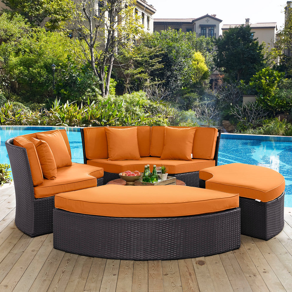Convene Circular Outdoor Patio Daybed Set, Espresso Orange