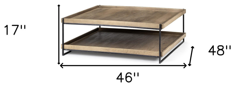 46" Natural And Black Rectangular Coffee Table With Shelf