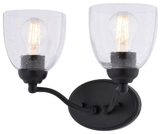Bellwood 13.5" 2-Light Traditional Nickel Bathroom Vanity Fixture, Glass Shade, Matte Black, 2-Light