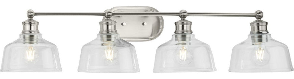 Singleton 4-Light 36" Brushed Nickel Farmhouse Vanity Light, Clear Glass Shades