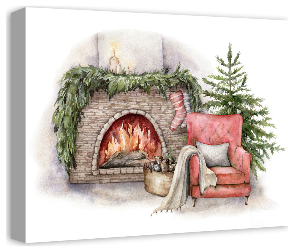 Cozy Fireplace 20x16 Canvas Wall Art