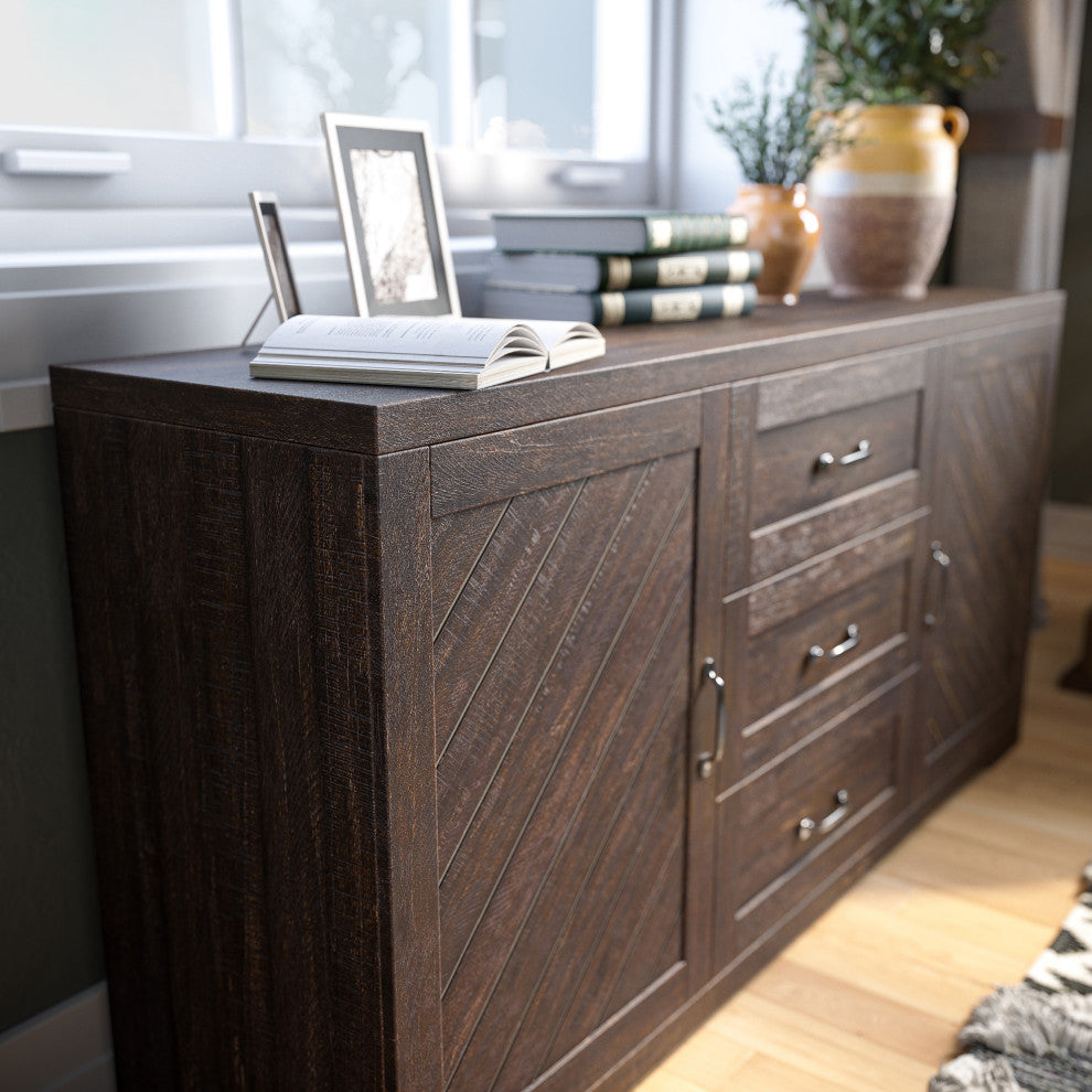 Sideboard, Console Table Or Buffet With Three Drawers & Four Shelves, Espresso