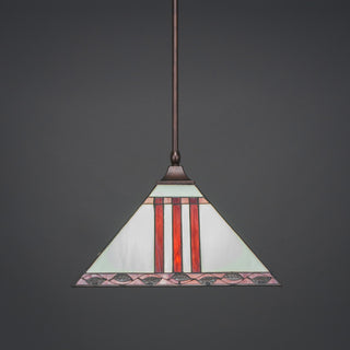 1-Light Stem Hung Pendant, Bronze/Purple & Metal Leaf Art