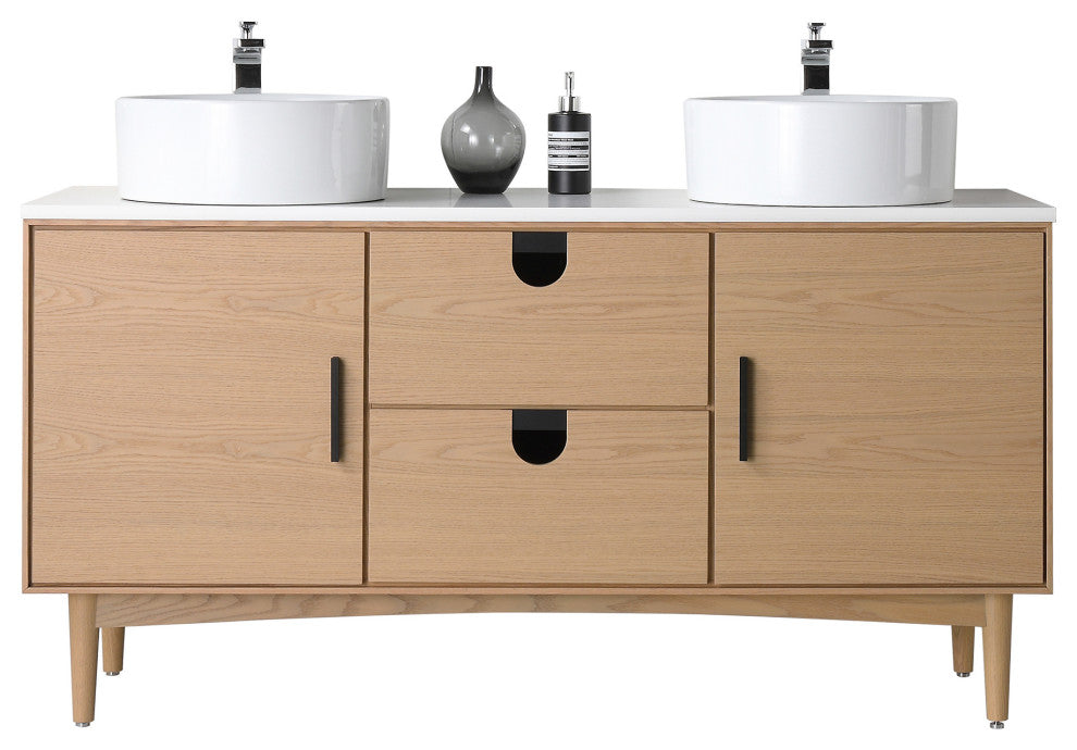 Newton Bath Vanity, Whitewash Oak, 60", Double Sink, Freestanding