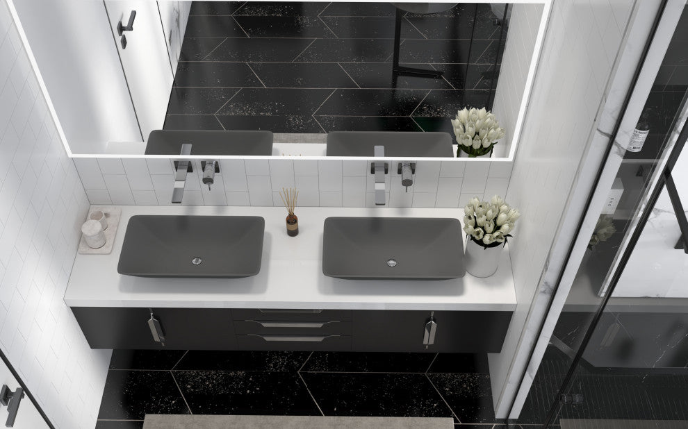 CastelloUSA Bonnie 22" Tempered Glass Crystal Rectangular Bathroom Sink, Black