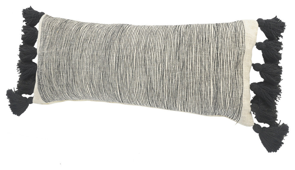 Distressed Gray and Black Fringe Pillow