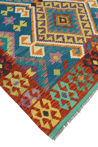 Flatweave Tansholp Blue/Red Rug, 5'0x6'6