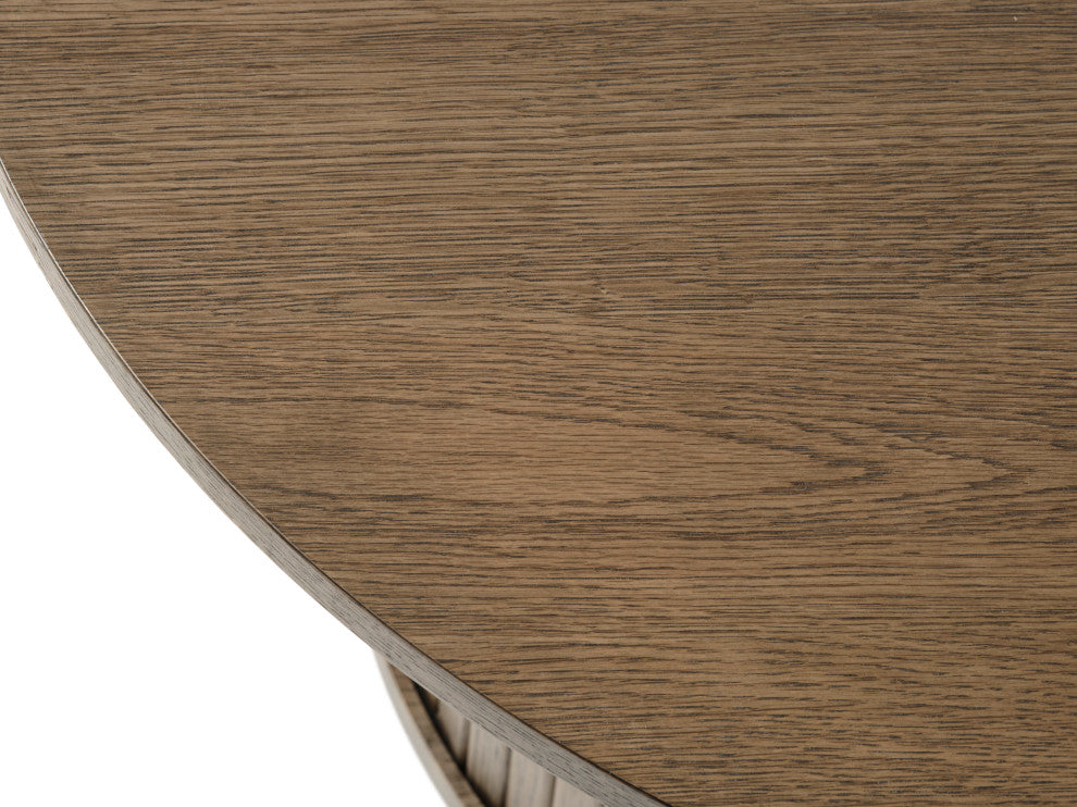 Mid-Century Modern Round Pedestal Coffee Table, Smoked Oak