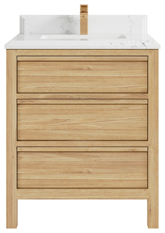 Elizabeth 30 Single Sink Bath Vanity in Light Natural Teak 1.5" Empira Quartz