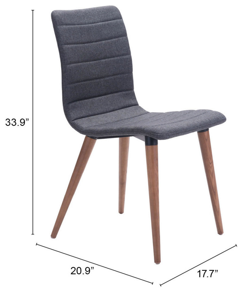 Dining Chair, Set of 2, Fabric, Wood, Gray, Brown, Mid Century Cafe Bistro