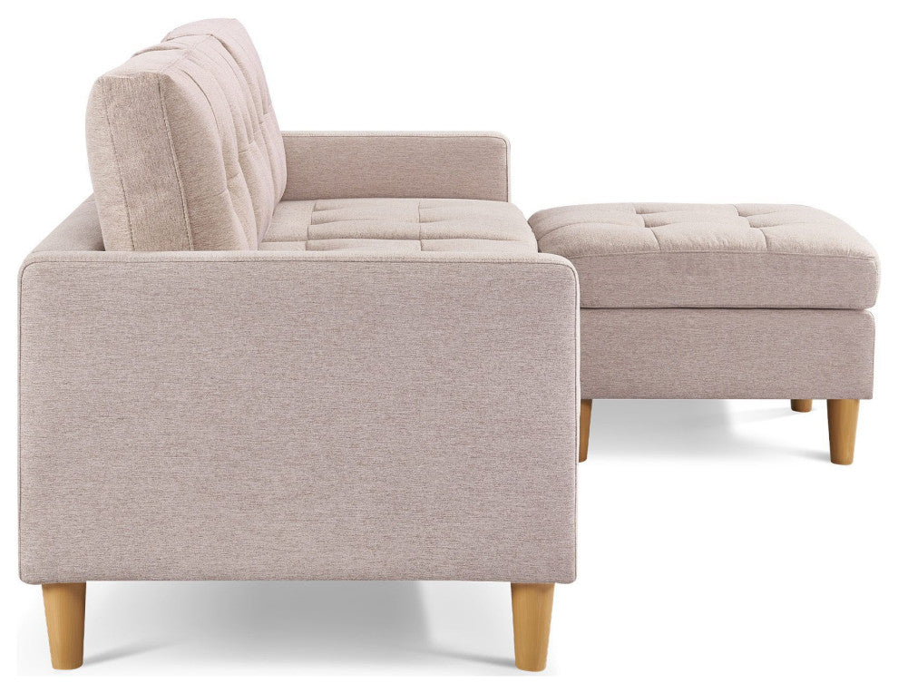 Stagecoach 87" 2-Piece Tufted Reversible Sectional With Ottoman, Beige