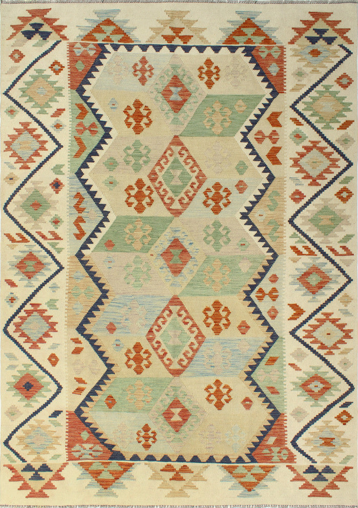 Sun Faded Flatweave Ormazd Beige/Navy Rug, 6'5x10'0