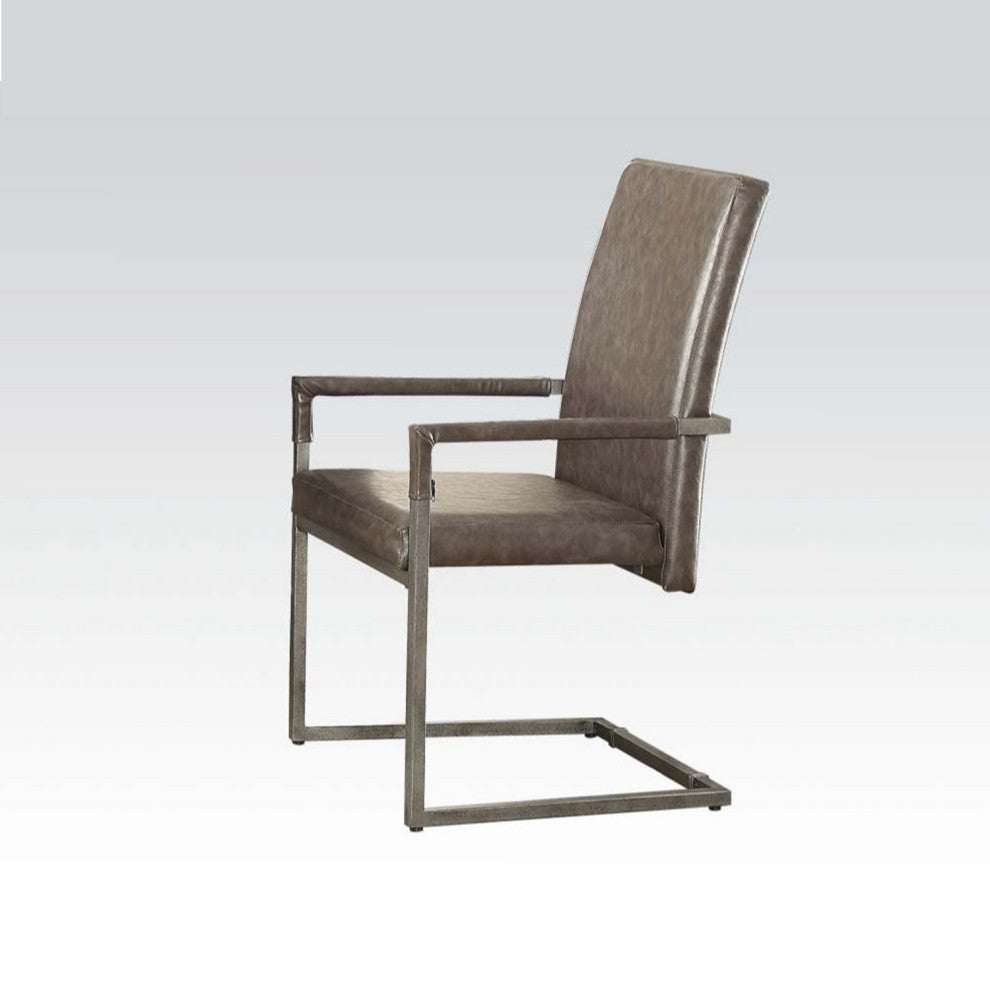 Set of 2 PU Arm Chair, Vintage Gray/Antique Silver