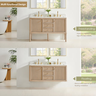 Blaise Bathroom Vanity, Light  Oak, 54" Double, No Mirror